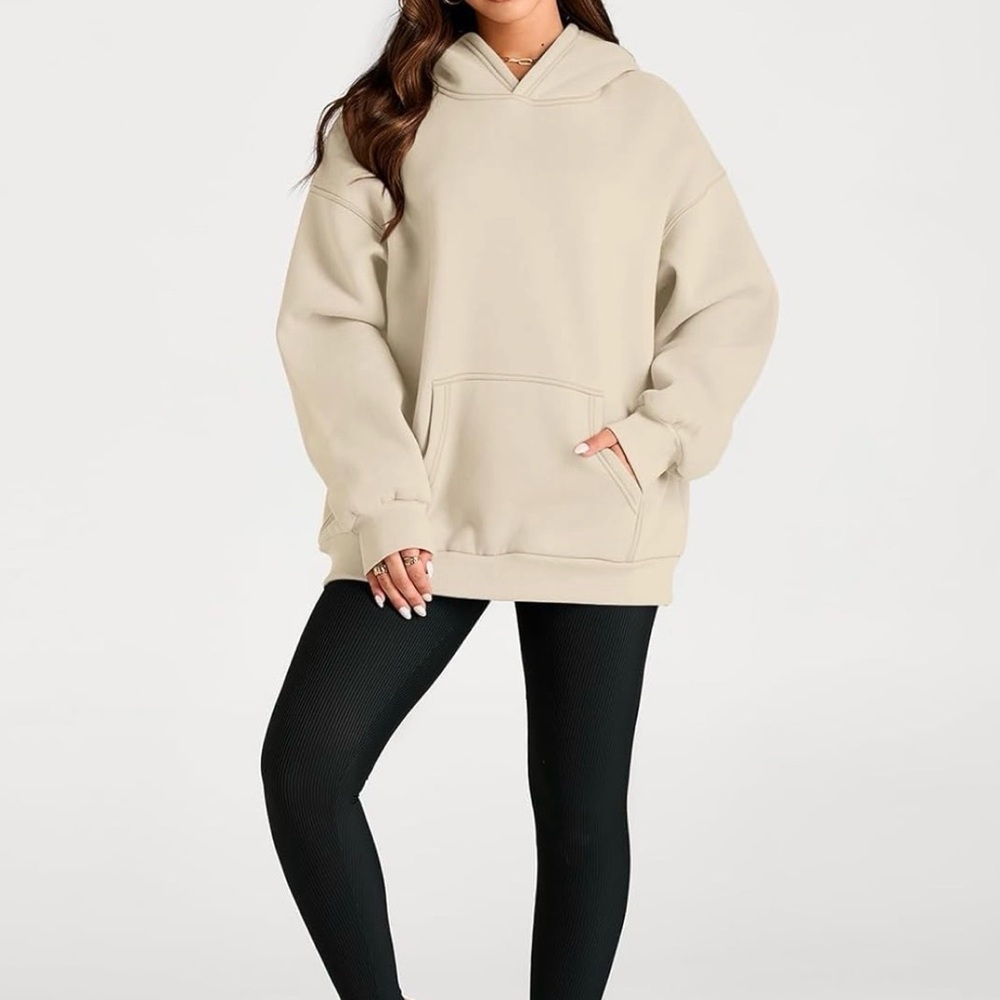 NWT-Trendy Queen Woman’s Beige Oversized Hoodie/Sweatshirt Fleece Pullover Sz XL